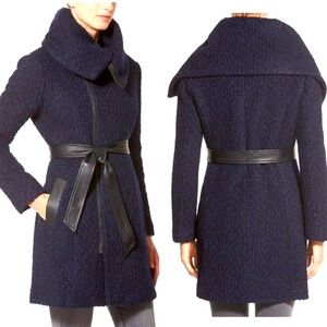 Cole Haan Signature Boucle Oversized Collar Coat in Navy & Black size 8